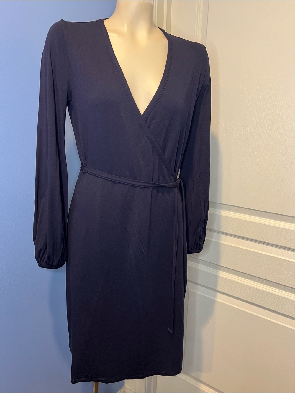 Boden jersey knit Navy Long-Sleeve Wrap Dress with Self-Tie Waist size 6